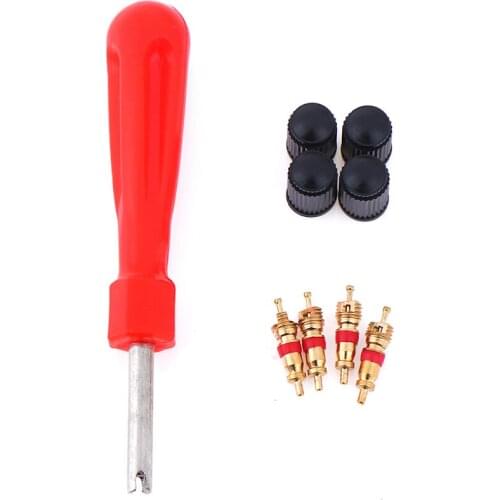 1Set Tire Valve Service Kit 4 Valve Cores 4 Valve Caps 1 Valve Stem Screwdriver Tire Repair Tool for Car Motorcycle Freeshipping