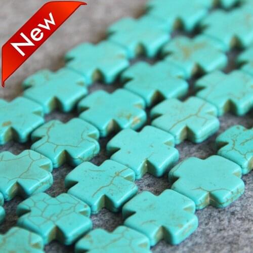 New For Necklace 20*20mm Cross Natural Turkey Stone Beads Howlite DIY Loose Accessory Parts Women Gifts Jewelry Making Design