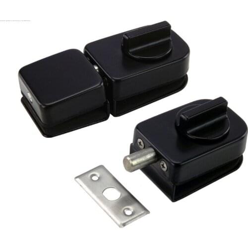 New Black Glass Door Locks Bolt Single/Double Door No-need Drill Restroom Latch Lock