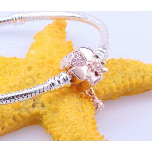 DoDoFly Valentines Day Authentic 100% 925 Sterling Silver Flower Rose Gold Snake Bone Chain Ladybug Charm Original Bracelet