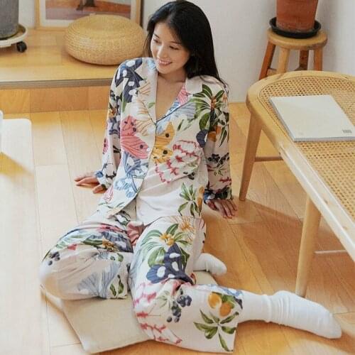 Autumn Long-sleeved Cotton Pajama Set Cute Home Suit Two-piece Set of Womens Pajama Sandals Home Wear.Sleeping Shirt Sleepwear