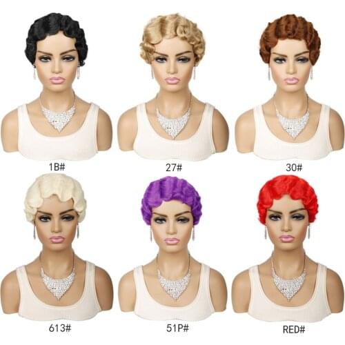 Deep Body Wave Short Bob Synthetic 1920s Wigs Black/Red/#27/#30/613 Hair Color Synthetic Short Little Hair Bob Womens Wigs
