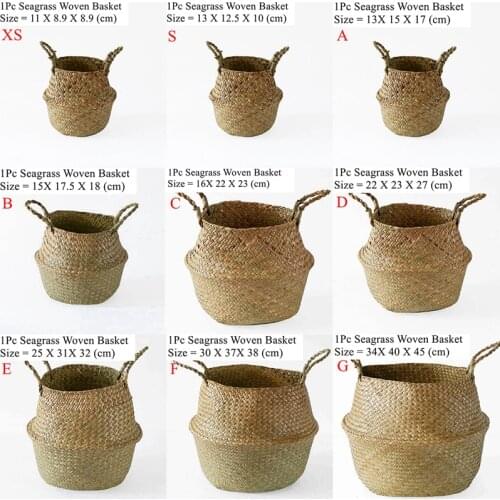 Seagrass Wicker Woven Storage Basket Planting Flower Pot Folding Organizer Laundry Basket Home Garden Belly Mimbre Basket