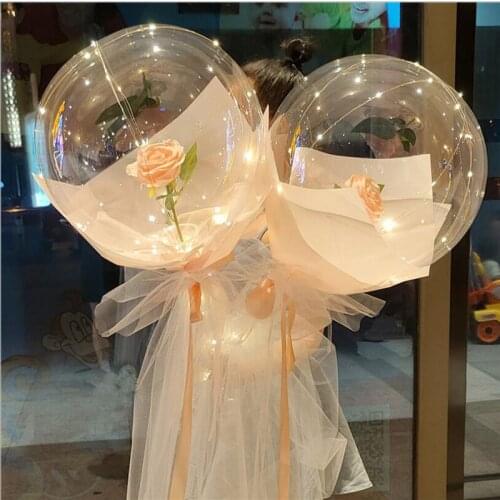 2 Sets Plastic Balloon Stand LED Balloons Decor Bobo Baloon Stick Stand With Rose for Glow Party Wedding Valentines Day