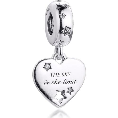 Congratulations Heart & Stars Dangle Charm Sterling Silver Jewelry Fits Original Snake Chain Bracelets Spring Collection Beads