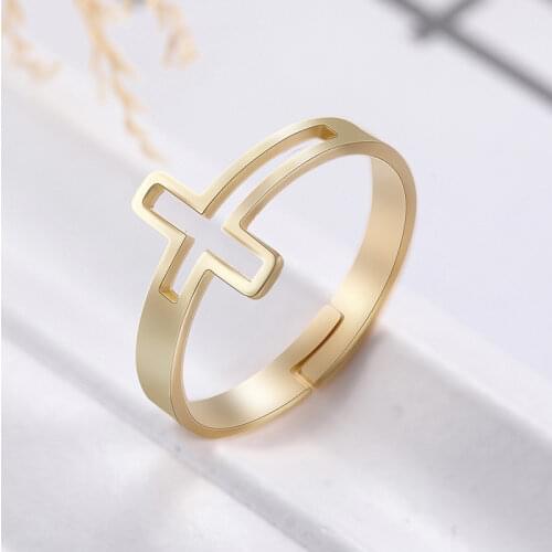 Romantic Open Size Rings Plated Gold Jewelry Rings Cross Shape for Lovers Couple Rings Wedding Anniversary