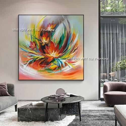 Handmade Nordic Plant Oil Painting Still Life Flower Lily Abstract Art Canvas Painting Living Room Corridor Office Home Decor