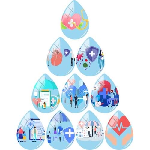 TAFREE blue Nurse Medical Syringe Stethoscope Image 18x25mm Handmade Drop Shape Glass Cabochon Flat Back Jewelry 10pcs/lotMD197