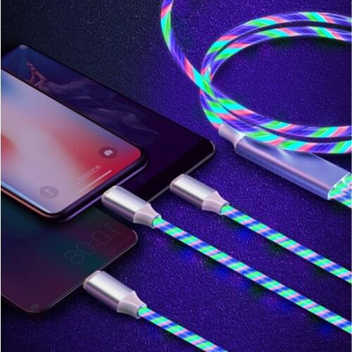 Luminous 3 in 1 Micro Type C Charge USB Cable for iphone 12 X XS Charger For Samsung S8 A32 Huawei P40 Xiaomi 10T POCO M2 M3 X3