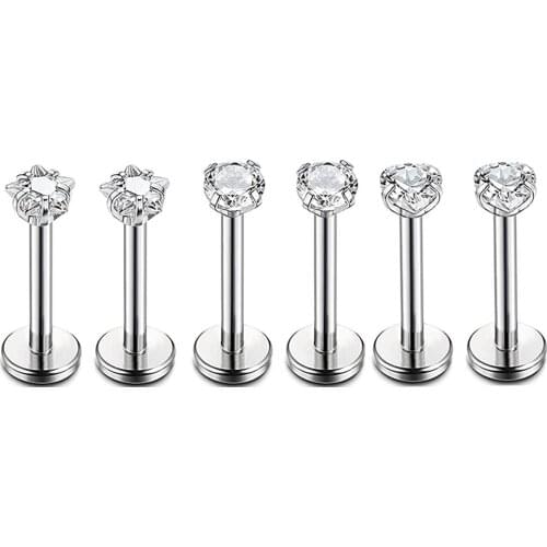 TIANCIFBYJS Wholesales Zircon Heart Start Round Lip Rings body PIercing Ear Cartilage Earrings Labret Lip Stud Helix Barbell