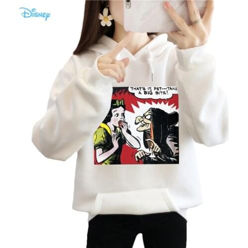 Disney Snow White Hoodies Clothes for Women 2021 Fall Winter Long Sleeve Thick Black Pink Tops Ladies 2000 Aesthetic Pullover