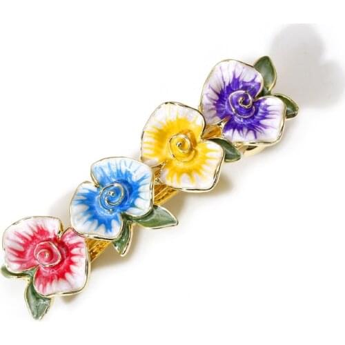 Vintage Enamel Flower Hair Jewelry Rhinestone Moth Orchid Hair Clip Barrrettes Women Hair Accessories muylinda
