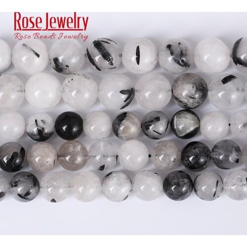 High Quality Round Black Rutilated Quartz Natural Stone Beads For Jewelry Making Necklace 4 6 8 10 12 mm 15" Strand Wholesale