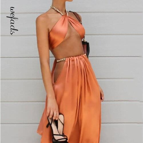 Wefads Woman Jumpsuit Summer Sexy Club Party Two-Piece Chain Solid Color Set 20221 New Fashion Style