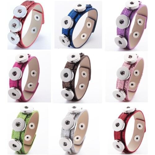 Snap Jewelry 3 Button Leather Bracelet Snap Button Punk Bracelet fit 18mm DIY Snaps Button For Women Men
