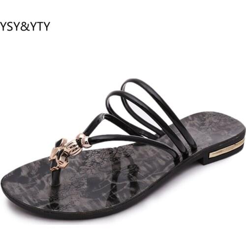 2019 summer new Bohemian Sandals Floral Womens Sandals Summer New Home Flat Sleeves Toe Stripes slippers