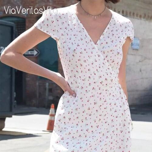 2021 French Sweet Red Flower Lace Up Female Dress Korean Ins Style Summer V Neck Mini Dress New Elegant A-line Vestido Feminino