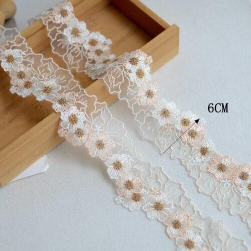 1 Meter DIY Craft Embroidered Beautiful Floral Tulle Lace Trim Ivory Light Green Pink Chinese Style Lace Fabric 6cm wide