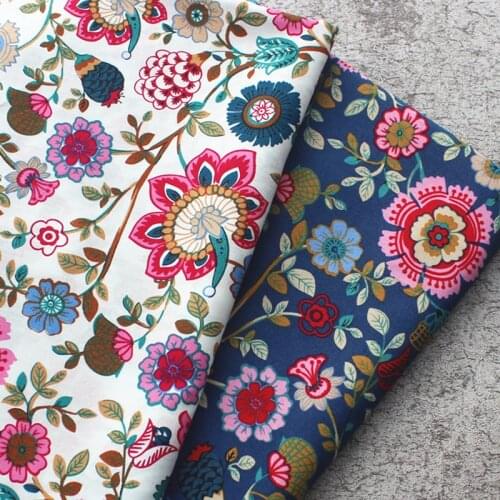 100cm*147cm Retro Dress Fabric Pure Cotton Poplin Material Deep Blue White