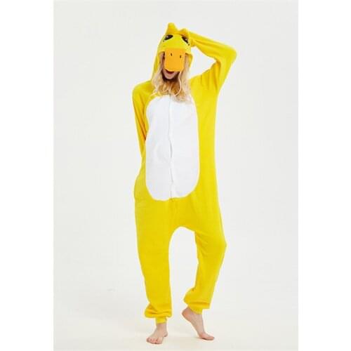 2021 Adults Animal Onesies Cute Duck Pajamas Sets Sleepwear Women Men Winter Unisex Anime Costumes Cartoon Fleece Hooded Pajamas