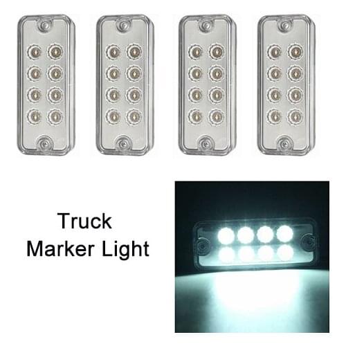 4Pcs LED Truck Turn Signal Warning Light White Clearance Lamp Trailer Strobe Side Marker Light 12V Lorry Signal Lamp Accessories