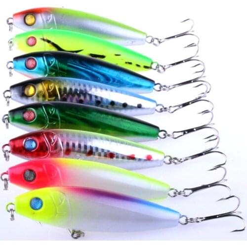 Big Sale 8pcs Topwater Hard Pencil Lure Plastic Swimbaits Sea Boat Fishing Tackles With 6#Hooks Pesca Fishing Wobbler 8cm 12g