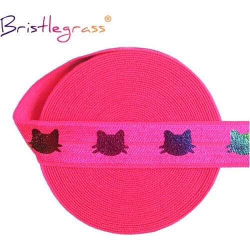 BRISTLEGRASS 50 100 Yard by Roll 5/8" 15mm Rainbow Cat Foil Print Fold Over Elastics FOE Spandex Bands Tape Hair Tie Sewing Trim