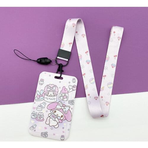 Takara Tomy Hello Kitty Student Meal Card Holder Cartoon Bus Subway Card Protective Cover Cute Long Lanyard ID Card Holder
