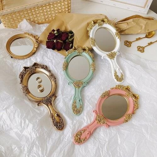 CuteLife Nordic Small Resin Carved Oval Mirror Living Room Bedroom Home Decorative Mirror Dressing Vintage Hand Make-up Mirror