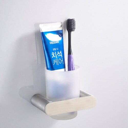 LIUYUE Toothbrush Holder Chrome/Brushed Nickel Stainless Steel Bathroom Mirror Polished Square Toothbrush Cup Holder Hardware