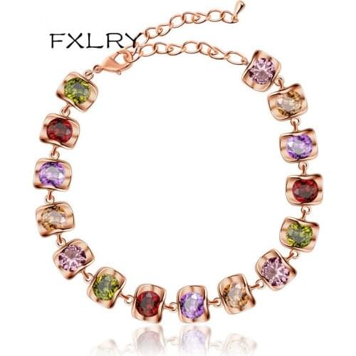 FXLRY Fashion OL Personality Micro Inlay Cubic Zircon Geometry Type Multicolor Hand Catenary Bracelets For Women Jewelry