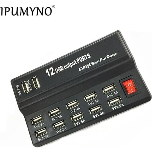 IPUMYNO 12 Ports USB Charger US EU UK Plug Wall Desktop Charge Power Adapter with switch For iphone iPad Samsung Huawei Charging