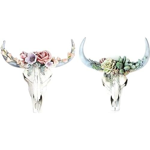 Resin Wall Sculptures Tooled Bull Skull,Succulent/Flower Cow Skull Wall Decor Resin Ornament For Home Decoration