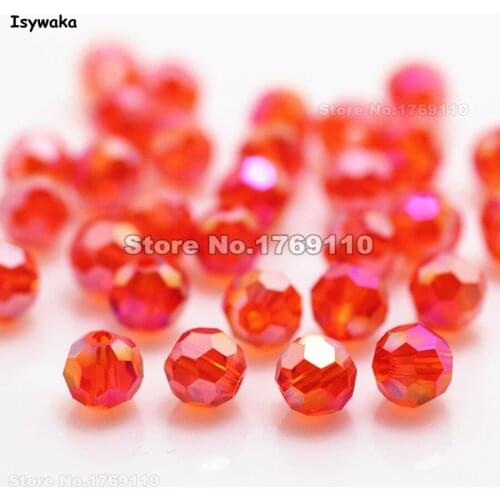 Isywaka 100pcs Red AB Color Round 6mm Austria Crystal Beads charm Glass Beads Loose Spacer Bead for Jewelry Making