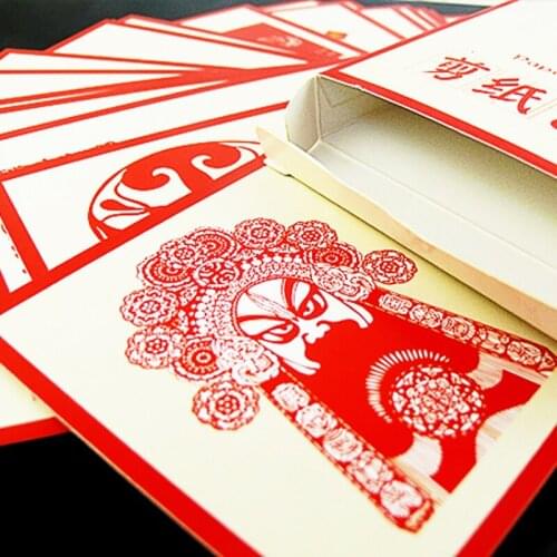 Exquisite Boxed Post Card Chinese Style Face Characteristic Paper Cut Art Postcards City Greeting Cards for Foreign Friends Gift