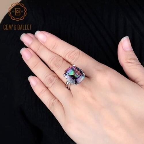GEMS BALLET Mystic Quartz - Rainbow Gemstone Ring 925 Sterling Sliver Rectangle Colorful Wedding Rings For Women Fine Jewelry