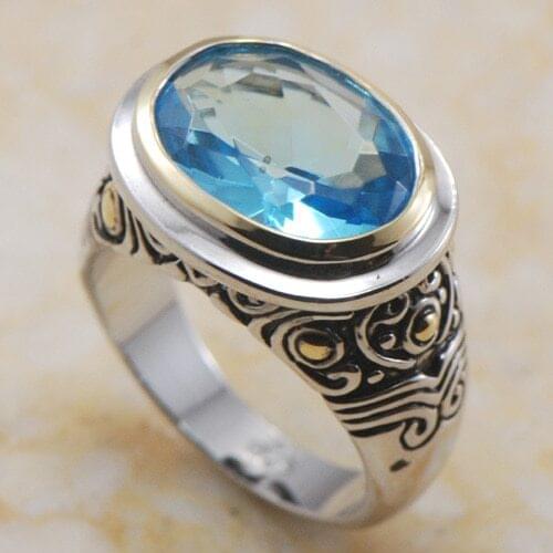 Brand New 12*14mm Blue Crystal Zircon 925 Sterling Silver Ring Free Shipping F365 USA size 6 7 8 9 10