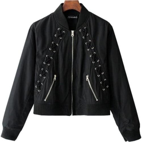 2021 Winter Lace Up Bomber Jacket Coat Women Cool Autumn Bandage Basic Jacket Female Army Green Biker Jacket coat Y1081