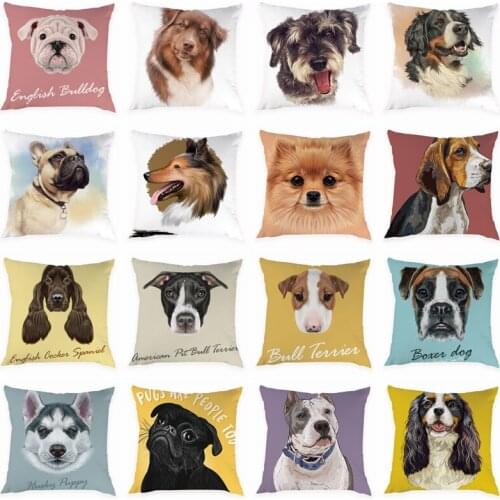 Cute Animal Print Cushion Cover Sofa Car Pillowcase Many Kinds of Pet Dog Pattern 45x45cm Peach Skin Pillowcase Home Decoration