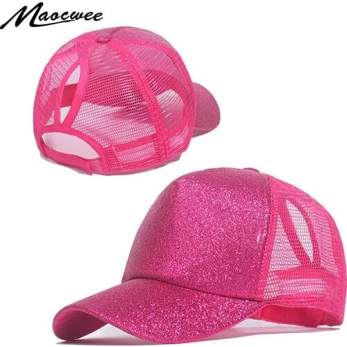 Fashion Baseball Caps Women Girl Ponytail Cap Sequins Shiny Messy Bun Snapback Hat Sun Caps Gorra Casual Ponytail Baseball Caps