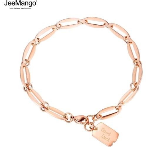 JeeMango Fashion Stainless Steel Good Luck Tag Charm Beach Bracelets For Women Girl Bohemia Link Chain Bracelet Jewelry JB17090