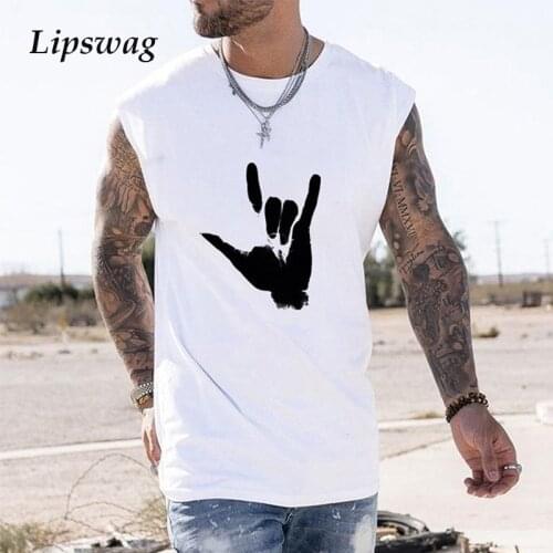 2021 Summer Fashion Streetwear Rock And Roll Vest Men Casual Sleeveless Tank Tops Loose O-Neck Streetwear Hip-hop Mens Clothing