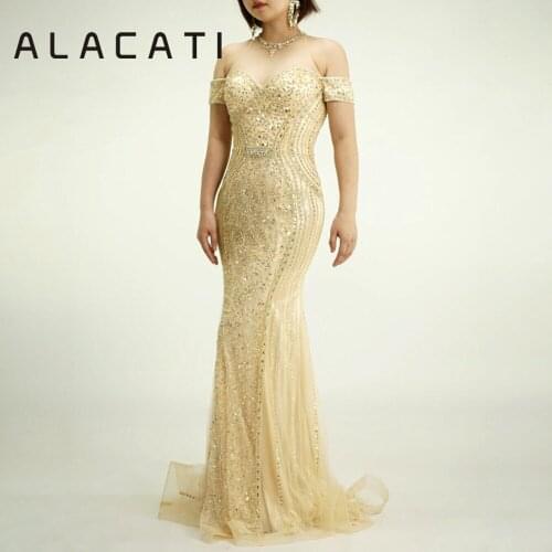 2019 new heavy manualSexy O-neck sleeveless beaded crystal evening dress