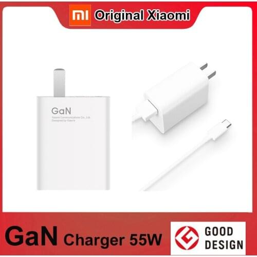 Original Xiaomi GaN Travel Charger 55W 1/2 Size 11V 5A Max For Mi 11 Cable USB Type-C Output PD Quick Charge 5V/9V=3A 20V=2.5