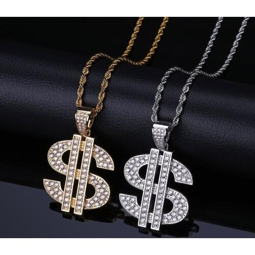 OMYFUN Factory Price US Dollar Necklace Hiphop Men Custom Jewelry CZ Iced Pave Pendants & Necklaces Silver Gold Color Accessory