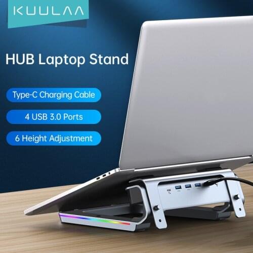 KUULAA USB HUB Laptop Stand Docking Station USB C 4 USB 3.0 Ports 10 RGB Lights USB HUB for Macboock Fast Charging Data Transfer