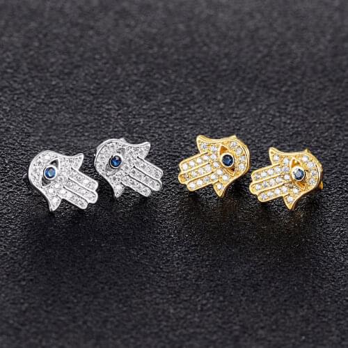 Lucky Eye Hamsa Hand Stud Earrings For Women Cubic Zirconia Fashion Jewelry Small Girls Female Birthday Gift Elegant Accessories