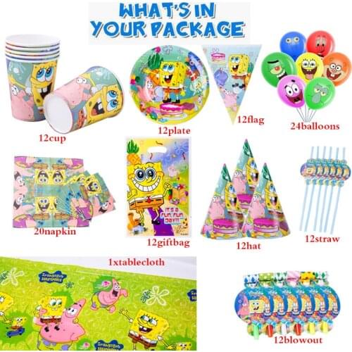 Sponge-Bob Party supplies Dog Disposable Tableware Bros Game Blowout Balloon Boys Faovr Elsa Birthday Party Decoration Gril Gift