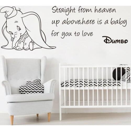 Straight From Heaven Dumbo Elephant Quote Wall Decal Baby Nursery Kids Room Animal Dumbo Inspirational Quote Wall Sticker Vinyl