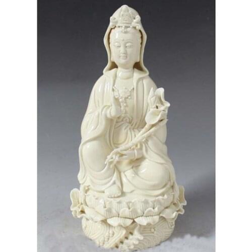28CM Chinese Dehua Porcelain Lotus Kwan-yin Guan Yin Boddhisattva Goddess statue